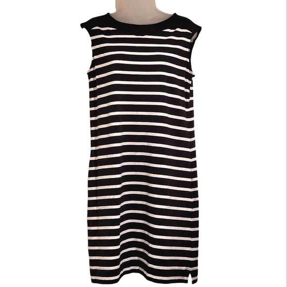 Denim & Co Boat Neck Dress, Black & White Stripes,‎ Size S - Picture 1 of 4